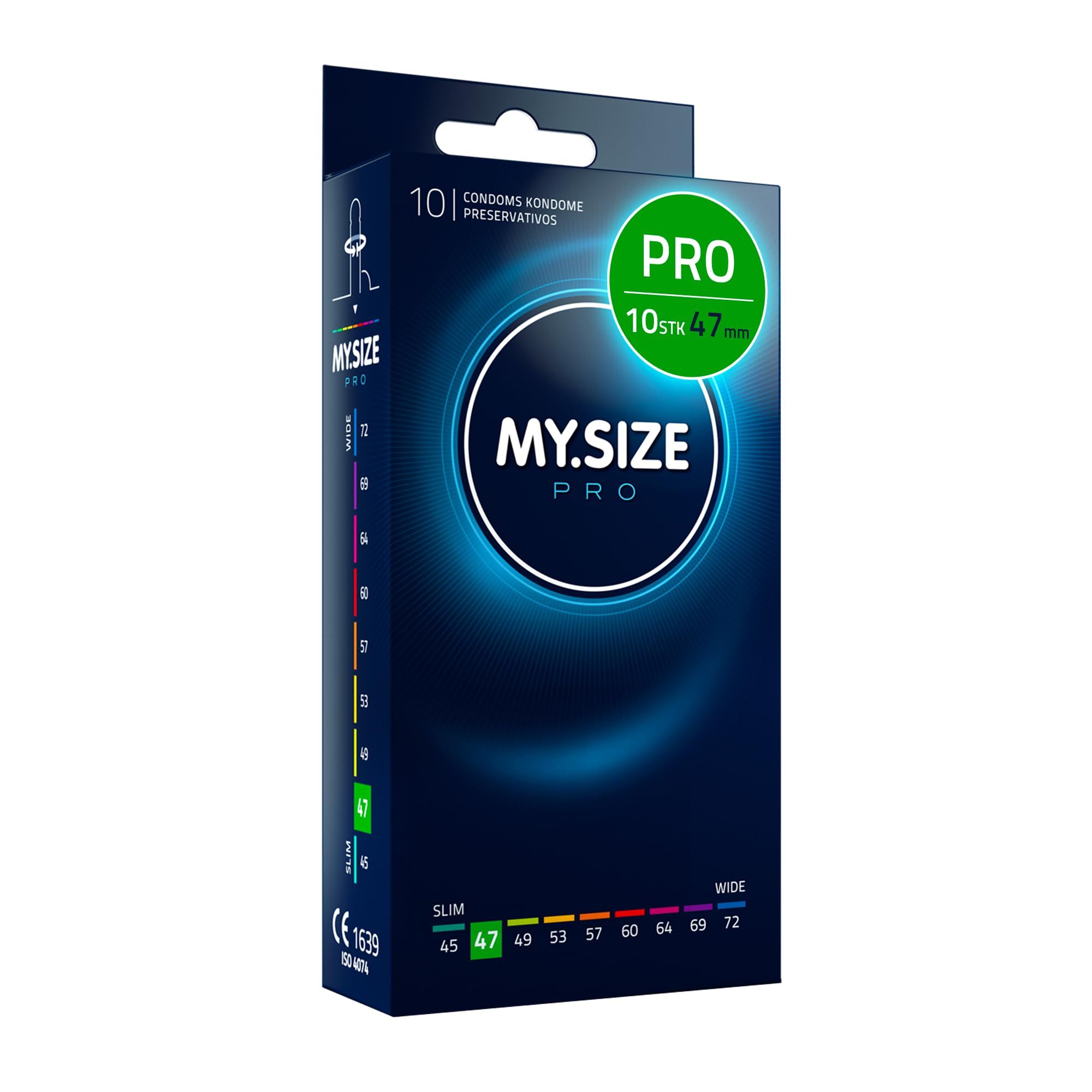 Verpackung von MY.SIZE PRO Kondomen, Größe 47mm, 10 Stück.