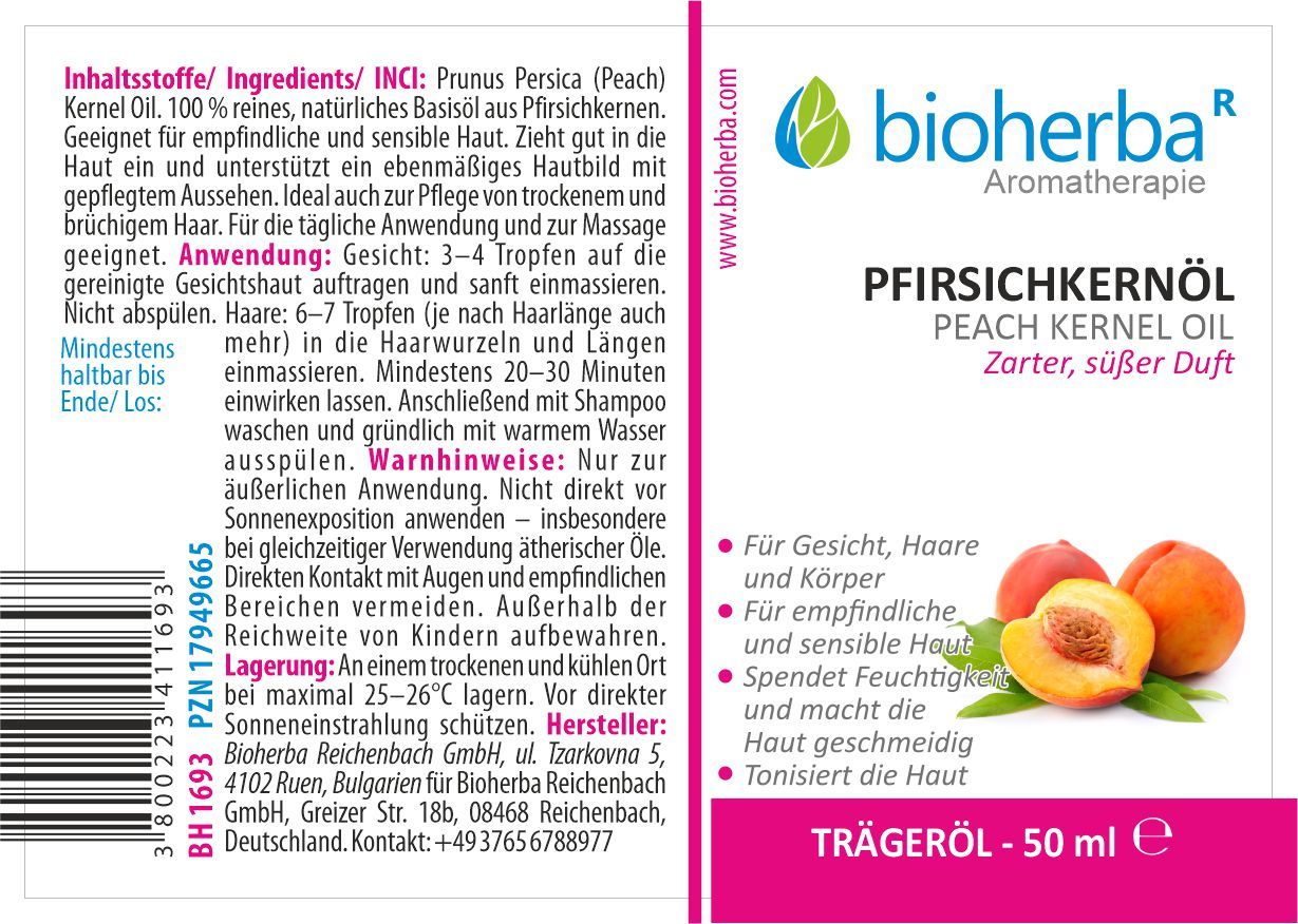 Produktetikett mit Text und Illustrationen. Enthält Produktname, Inhaltsstoffe, Anwendungshinweise und Warnhinweise. Marke: Bioherba.