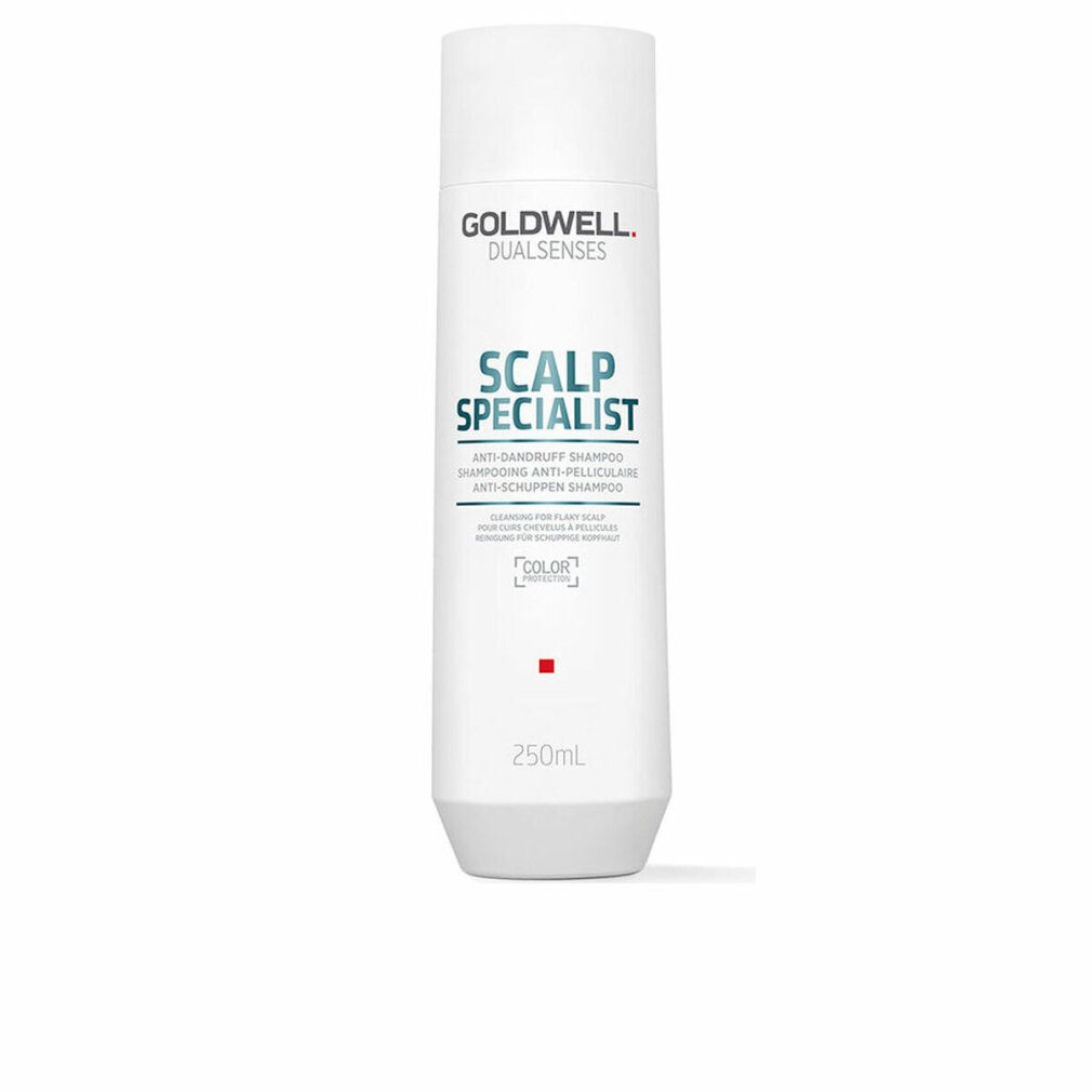Weiße Shampoo-Flasche mit Goldwell-Logo und Aufschrift "SCALP SPECIALIST". Enthält 250ml. Anti-Schuppen Shampoo.