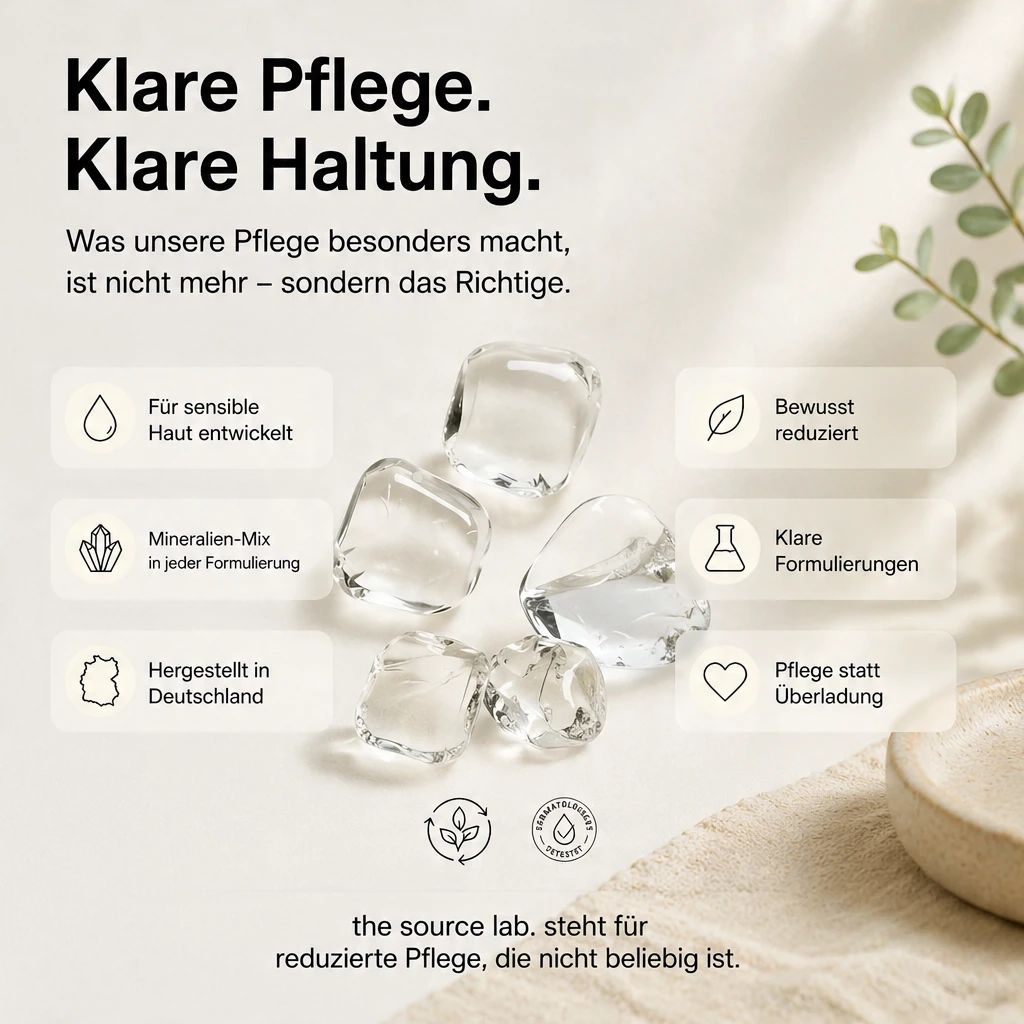 The Source Lab: Klare Pflege, Mineralien-Mix, für sensible Haut, hergestellt in Deutschland.