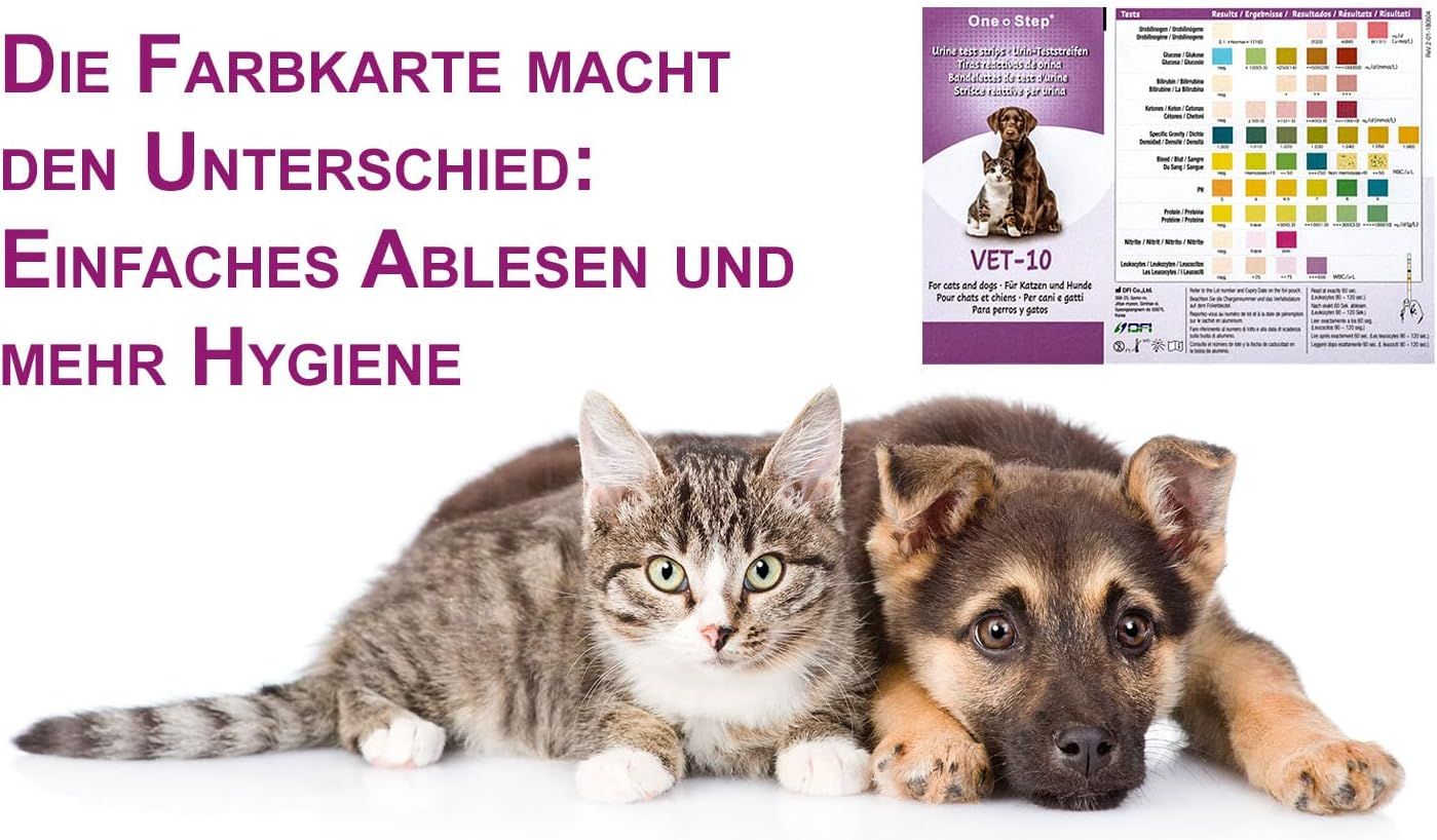 One+Step Urin Teststreifen für Hunde und Katzen - Schnelltest zur Prüfung von 10 Gesundheitswerten