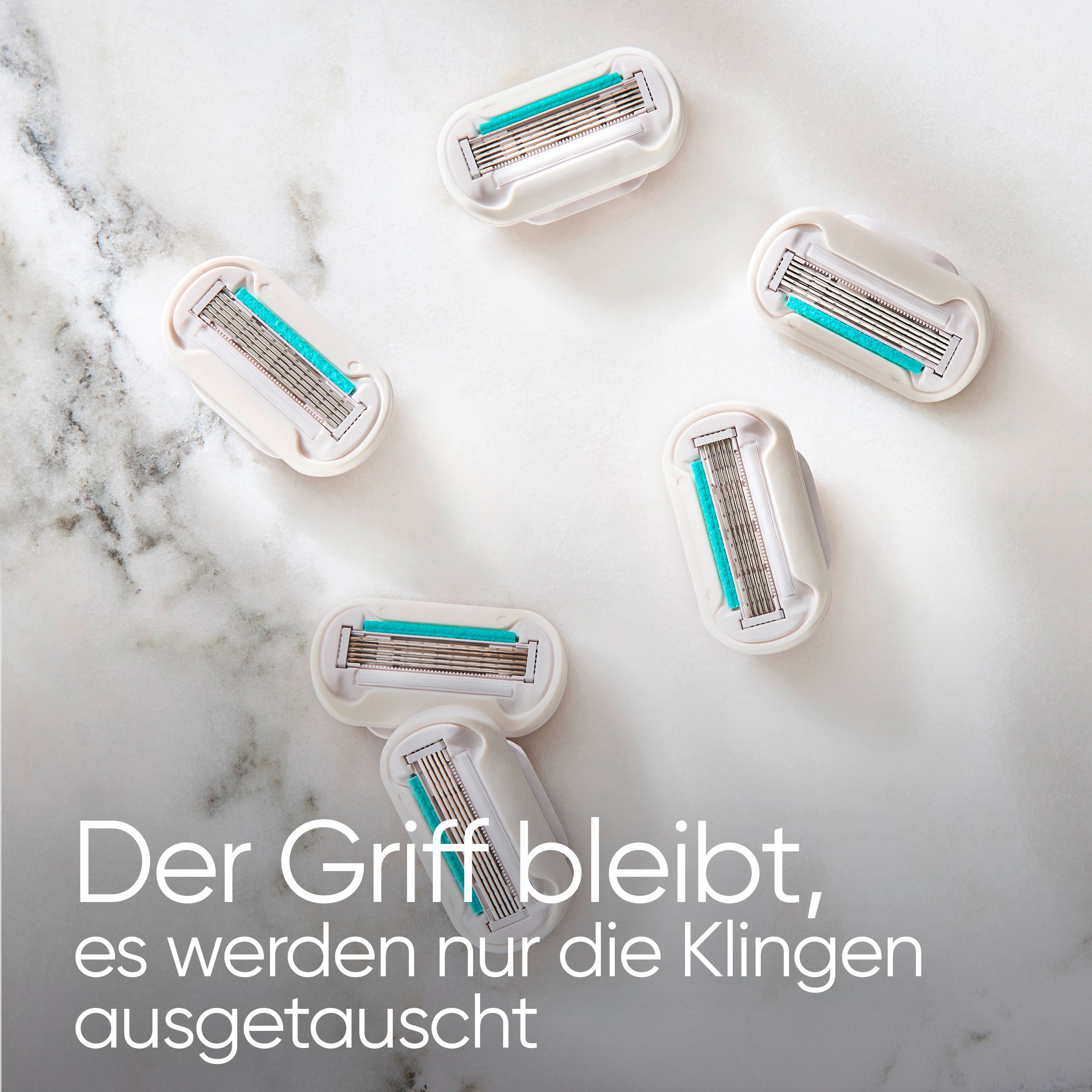 Mehrere Gillette Venus Rasierklingen. Der Griff bleibt, es werden nur die Klingen ausgetauscht.