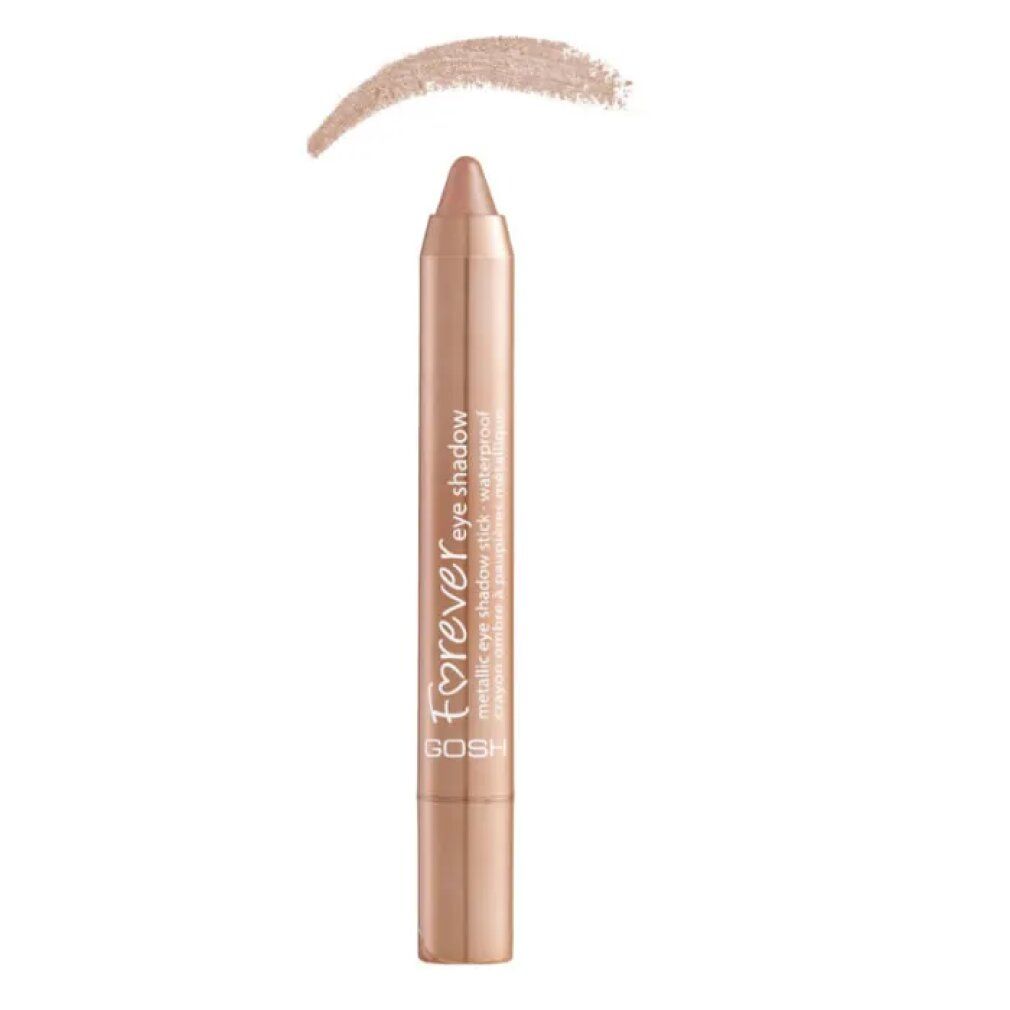 Gosh Forever Metallic Lidschattenstift 03 Light Copper. Stift mit Farbabstrich. Produktname und Marke.