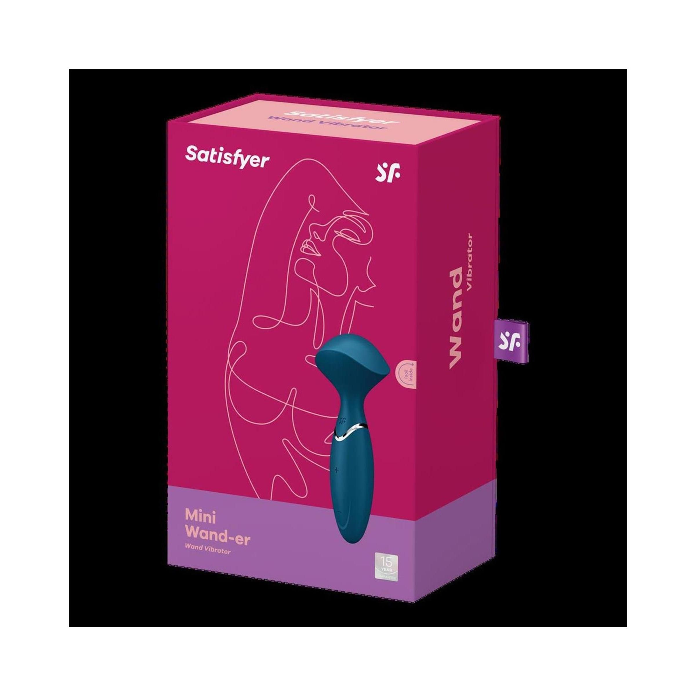 Verpackung des Satisfyer Mini Wand-er Vibrators in Pink und Lila.