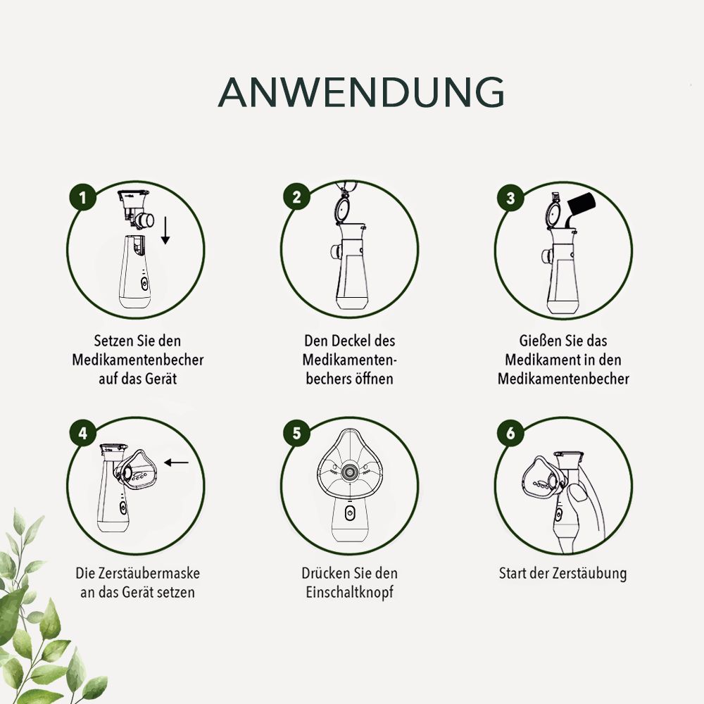 IEA Green Inhalationsgerät in dunkelgrün mit 20er Kochsalzlösung
