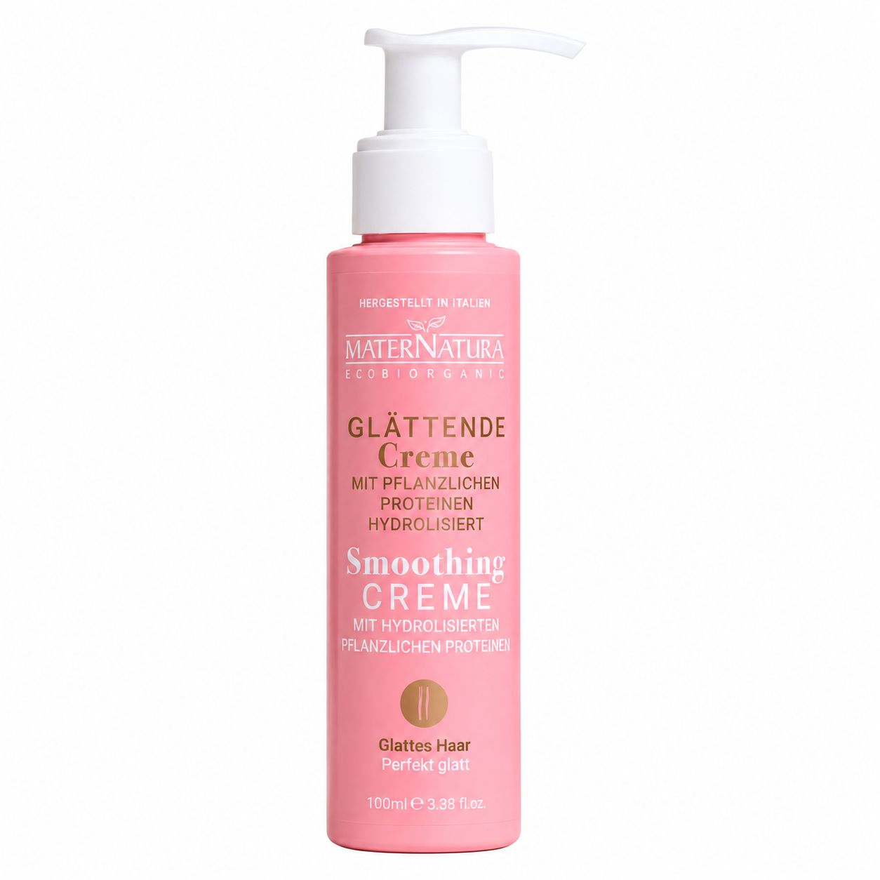 Rosa Flasche mit Pumpe, Maternatura Glättende Creme, 100 ml.