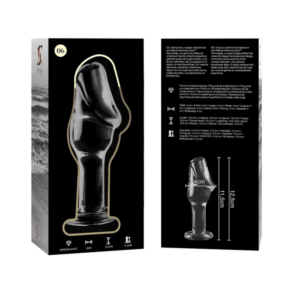 Anale Plug aus Borosilikatglas, 12,5 cm lang, 4 cm breit.