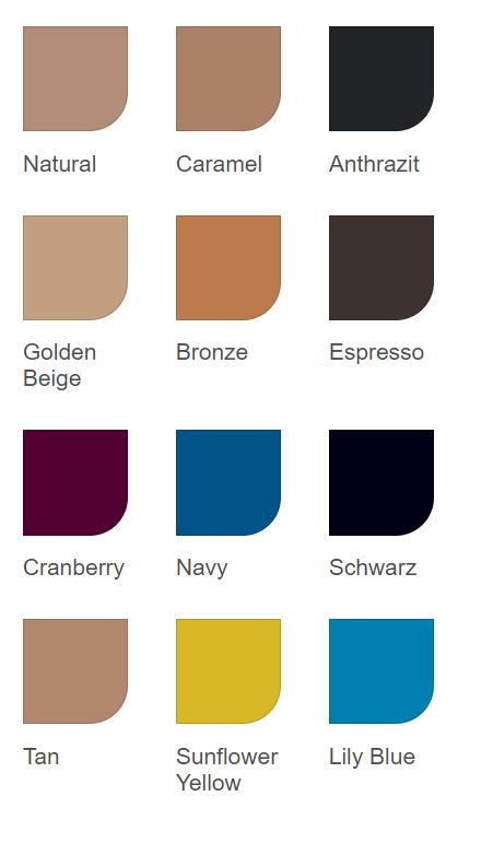 Farbpalette für JOBST Opaque Kompressionsstrümpfe. Verschiedene Farben: Natural, Caramel, Anthrazit, Golden Beige, etc.