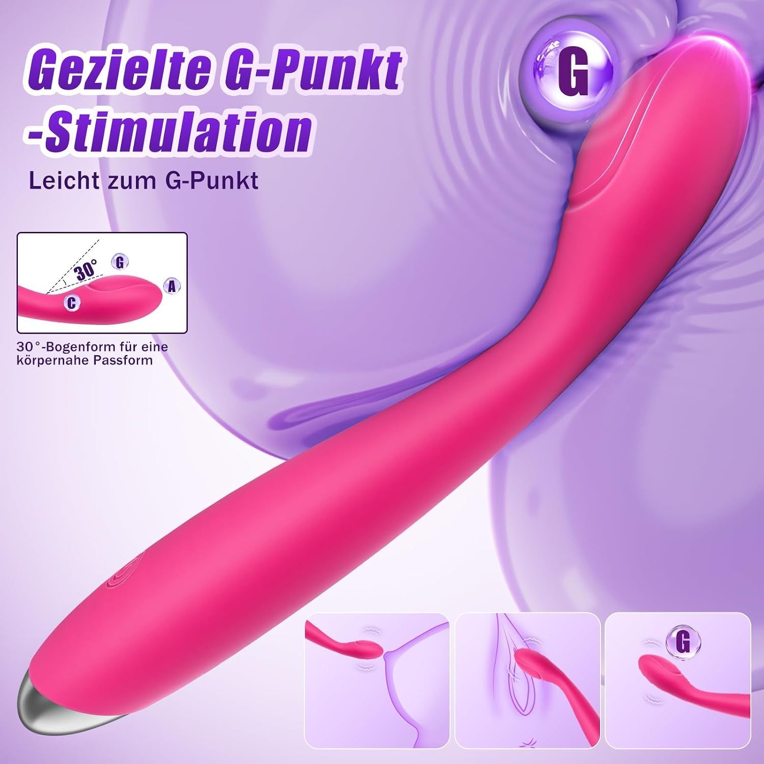 Roter Vibrator für gezielte G-Punkt-Stimulation. 30°-Bogenform für körpernahe Passform. 12.000 U/min Motor.