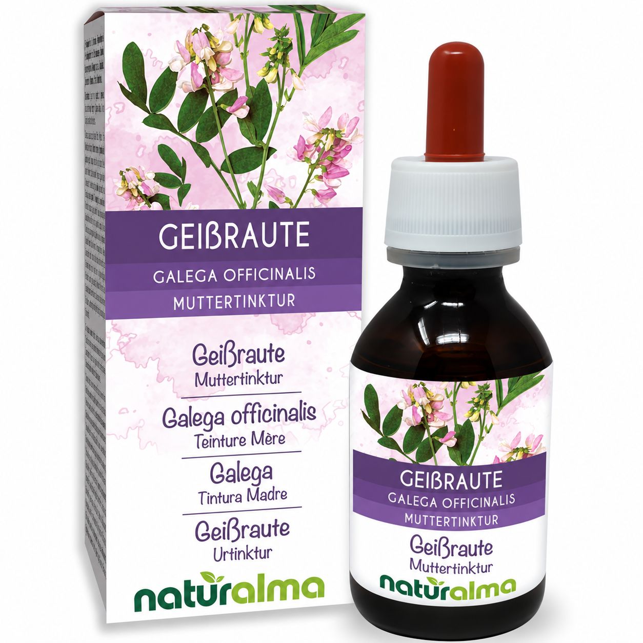 Flasche und Karton mit Gelber Steinklee-Urtinktur von Naturalma.
