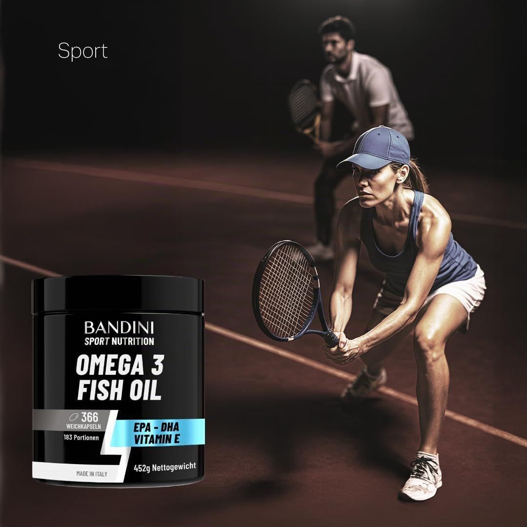 Bandini Sport Nutrition Omega 3 Fish Oil Dose mit 366 Weichkapseln, 452g.