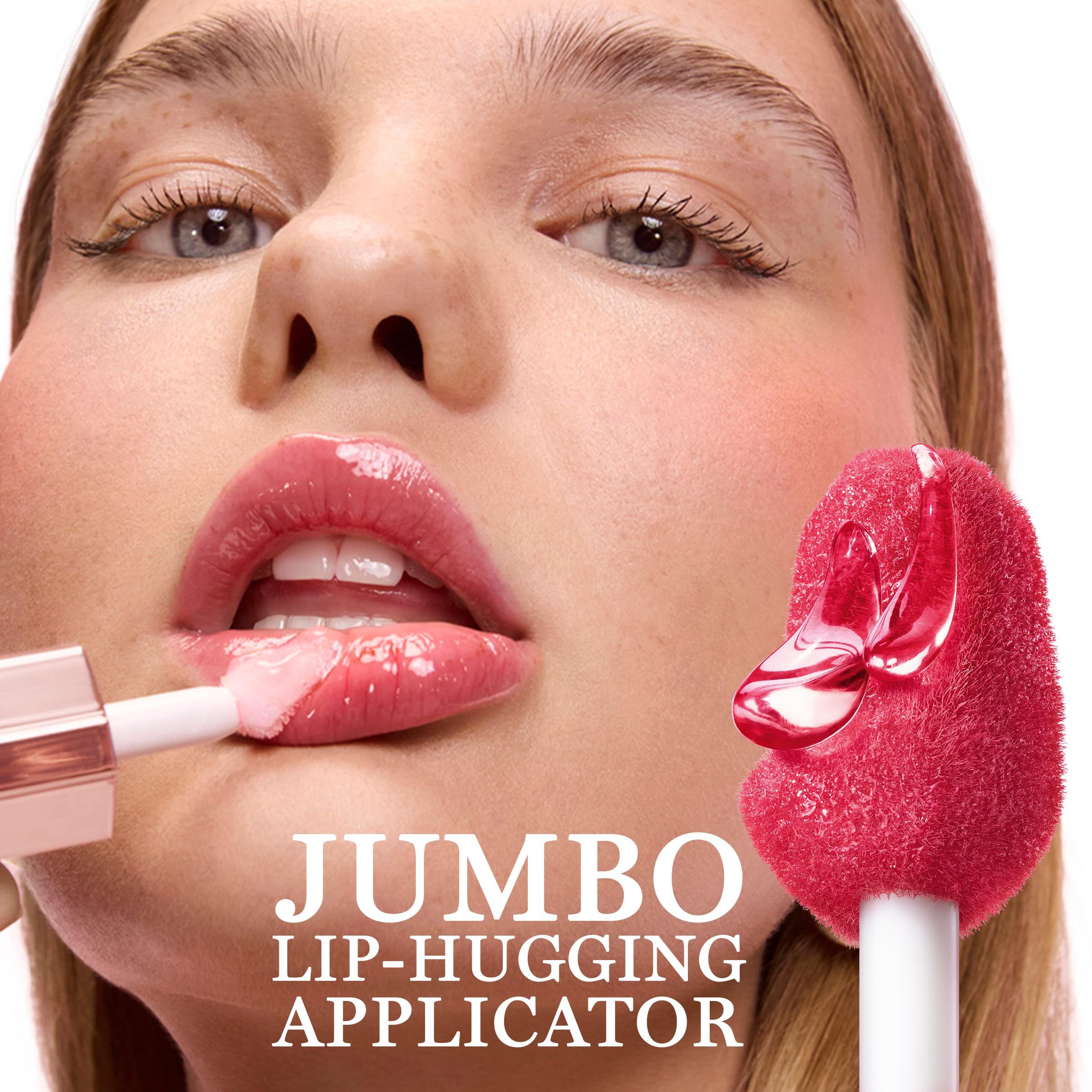 Nahaufnahme von Lippen mit Applikator. Text: Jumbo Lip-Hugging Applikator.