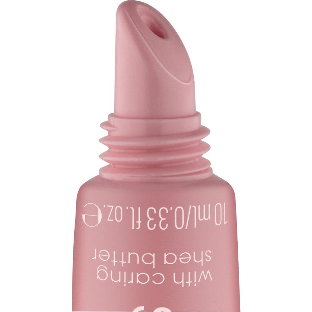 Rosa Balsam-Tube, Detailansicht. Mit Schriftzug "with caring shea butter" und Volumenangabe.