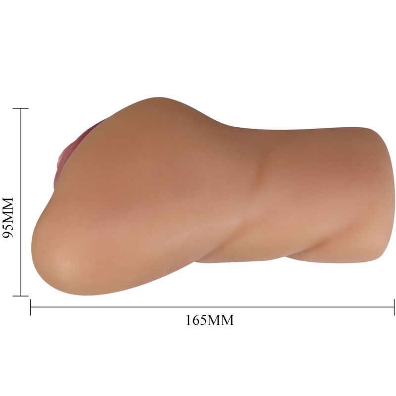 Masturbationsgerät, Maße: 165mm x 95mm. Fleischfarben mit rosafarbenen Details. Seitliche Ansicht.