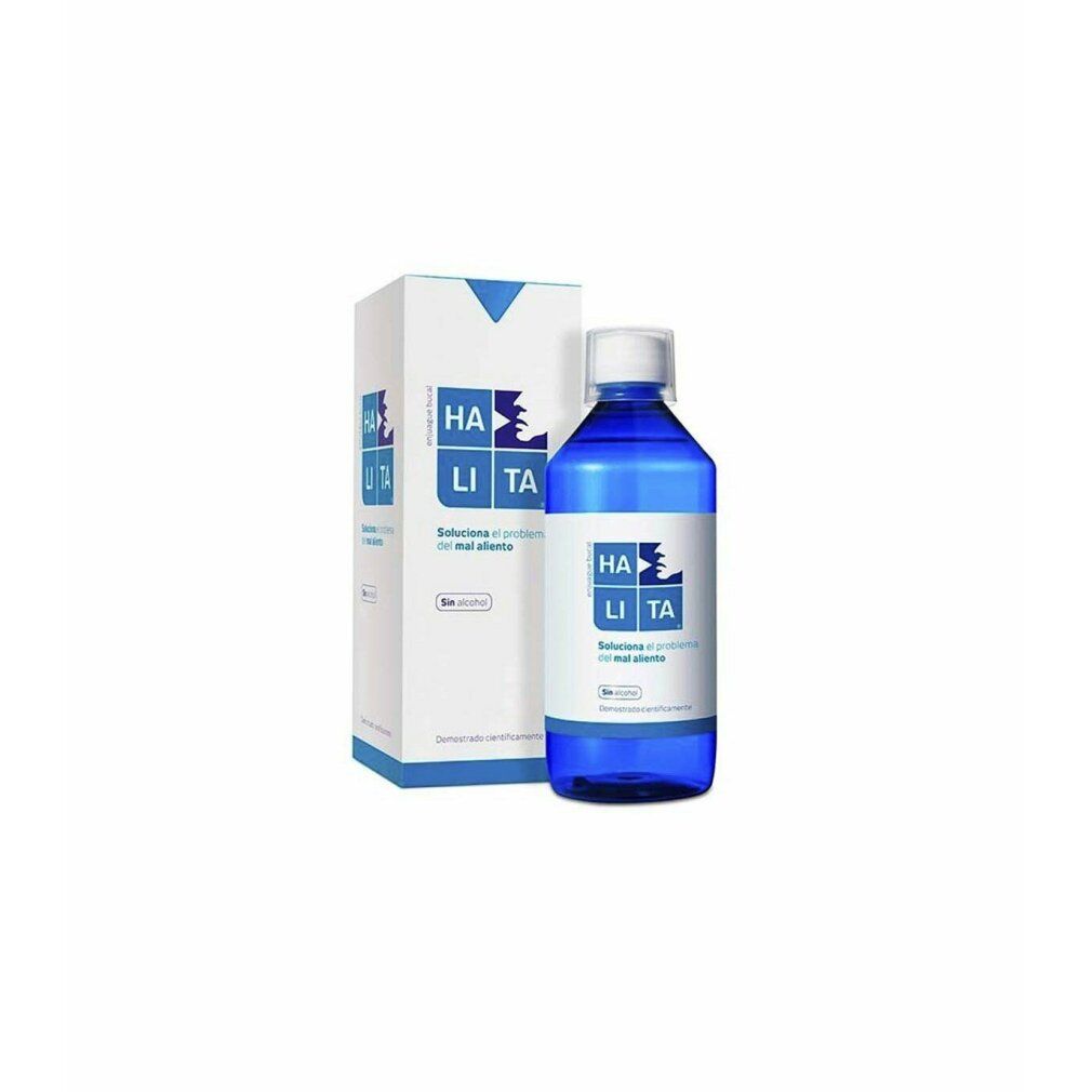 Blaue Flasche und Schachtel. Auf der Flasche und der Schachtel steht "HALITA".