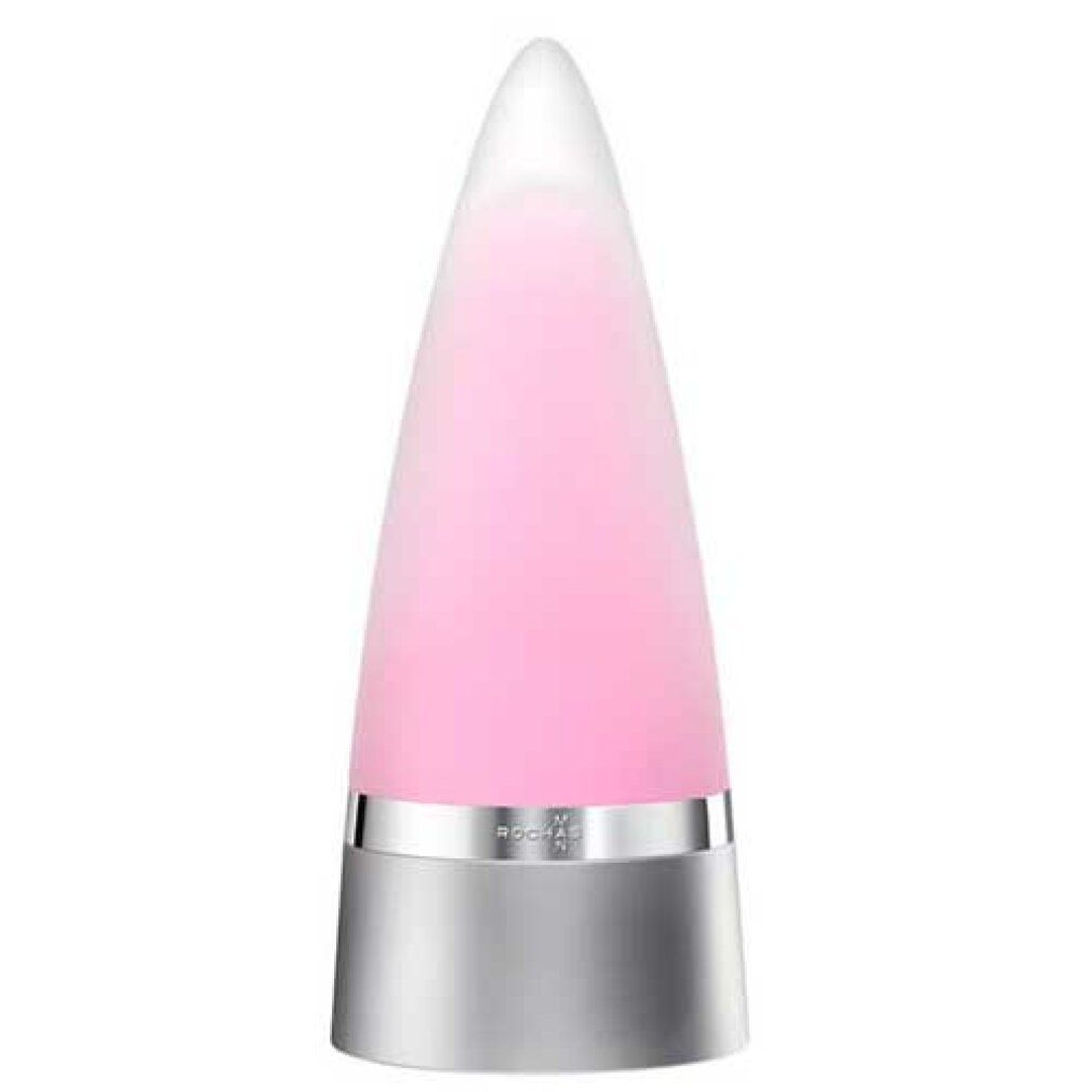 Rochas Man Intense Eau De Parfum Spray. Kegelförmiger Flakon mit silberfarbenem Sockel. Rosa Flüssigkeit sichtbar.