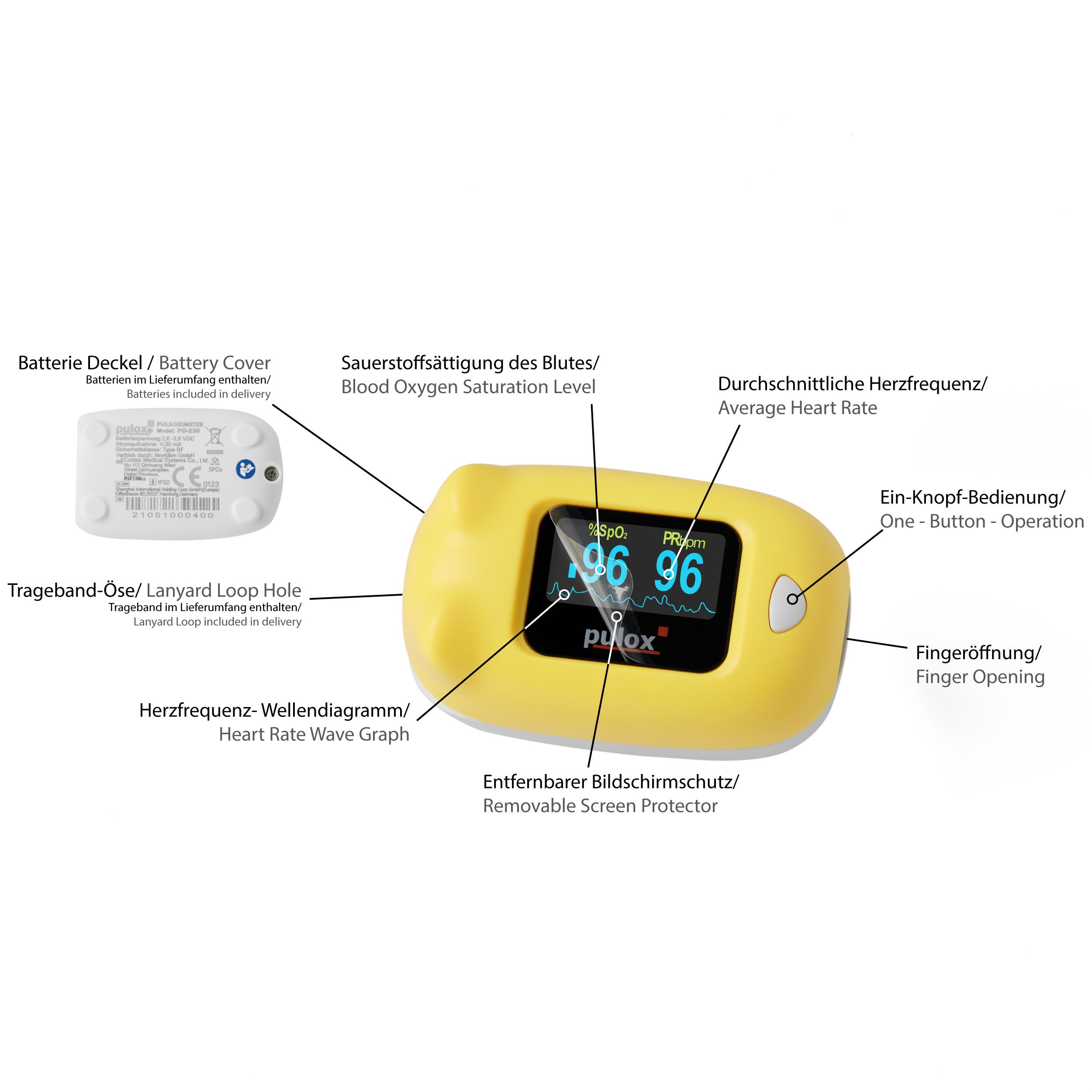 pulox - PO-230 - Finger-Pulsoximeter für Kinder - Gelb