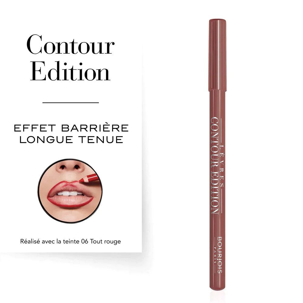 Bourjois Contour Edition Lipliner, Produktabbildung mit Verpackung und Anwendung.