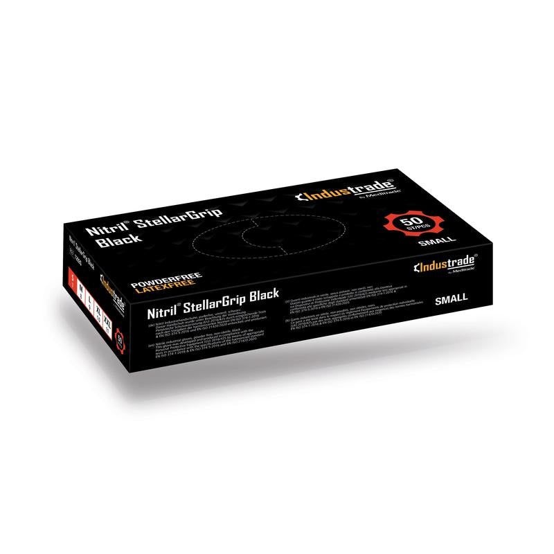 Schwarze Nitril StellarGrip Handschuhbox, Größe S. Enthält 50 Stück. Marke: Cindutrade. Pulverfrei, latexfrei.