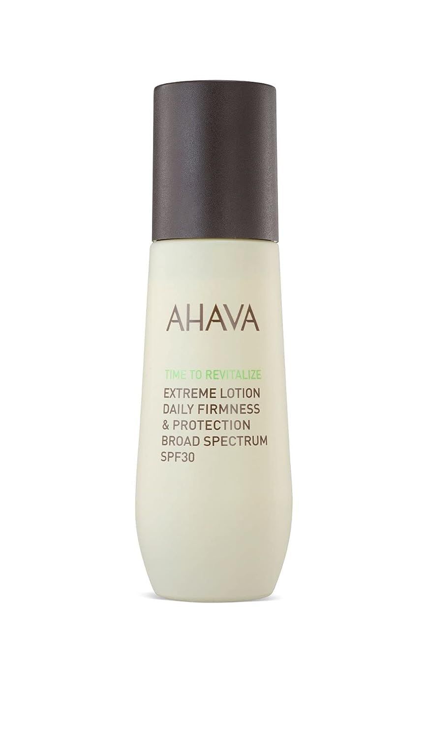 Ahava T.T.R. Extreme Lotion SPF30 in einem hellbeigen Flakon mit dunklem Pumpspender.