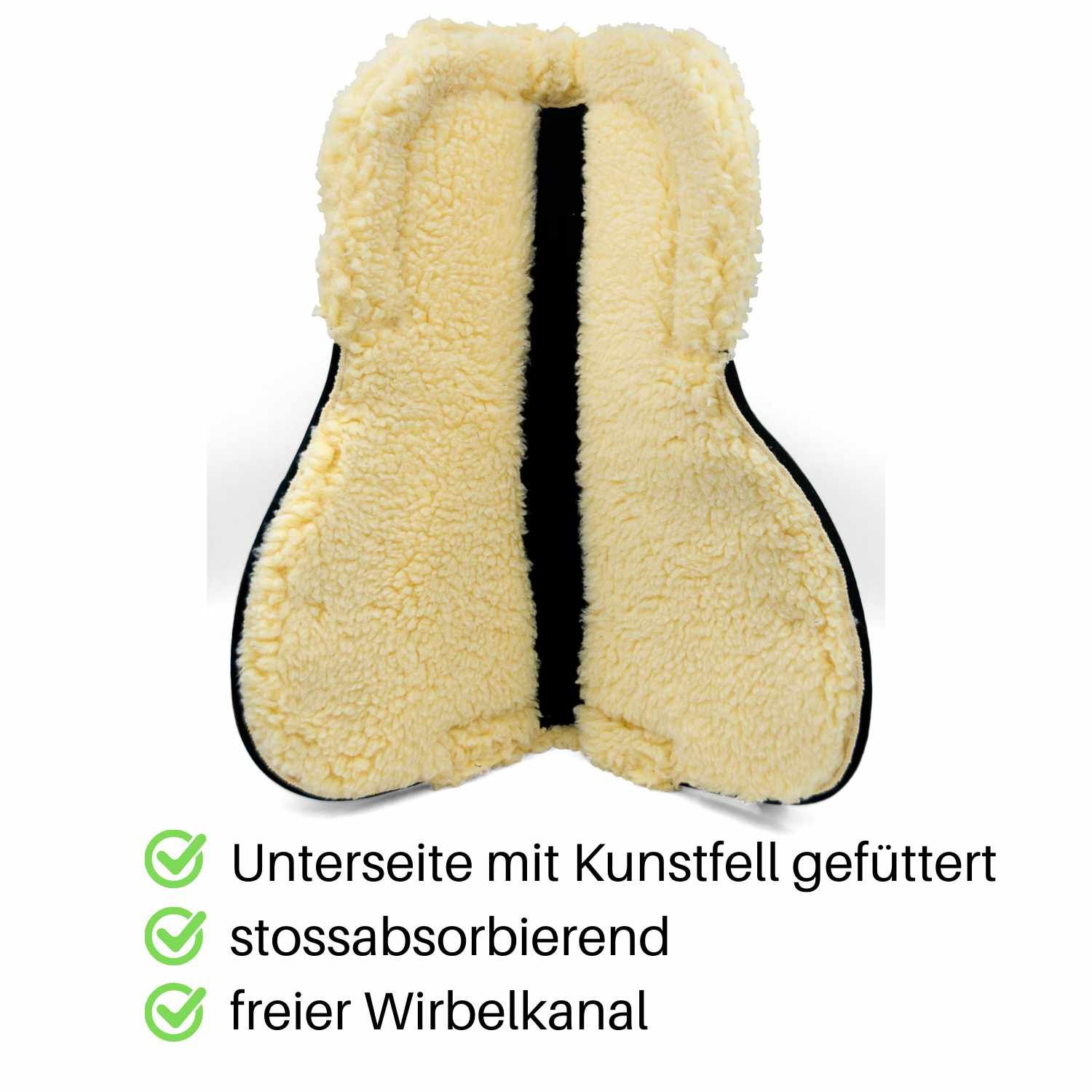 Sattelpad mit Kunstfell-Unterseite und freiem Wirbelkanal.