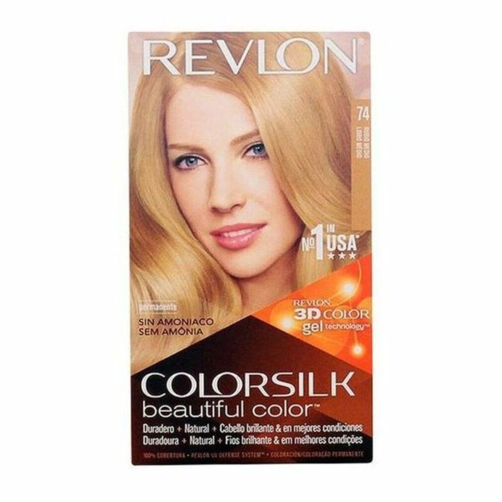 Revlon Colorsilk Packung mit Modell, Farbton 74 Medium Blond, ammoniakfrei.
