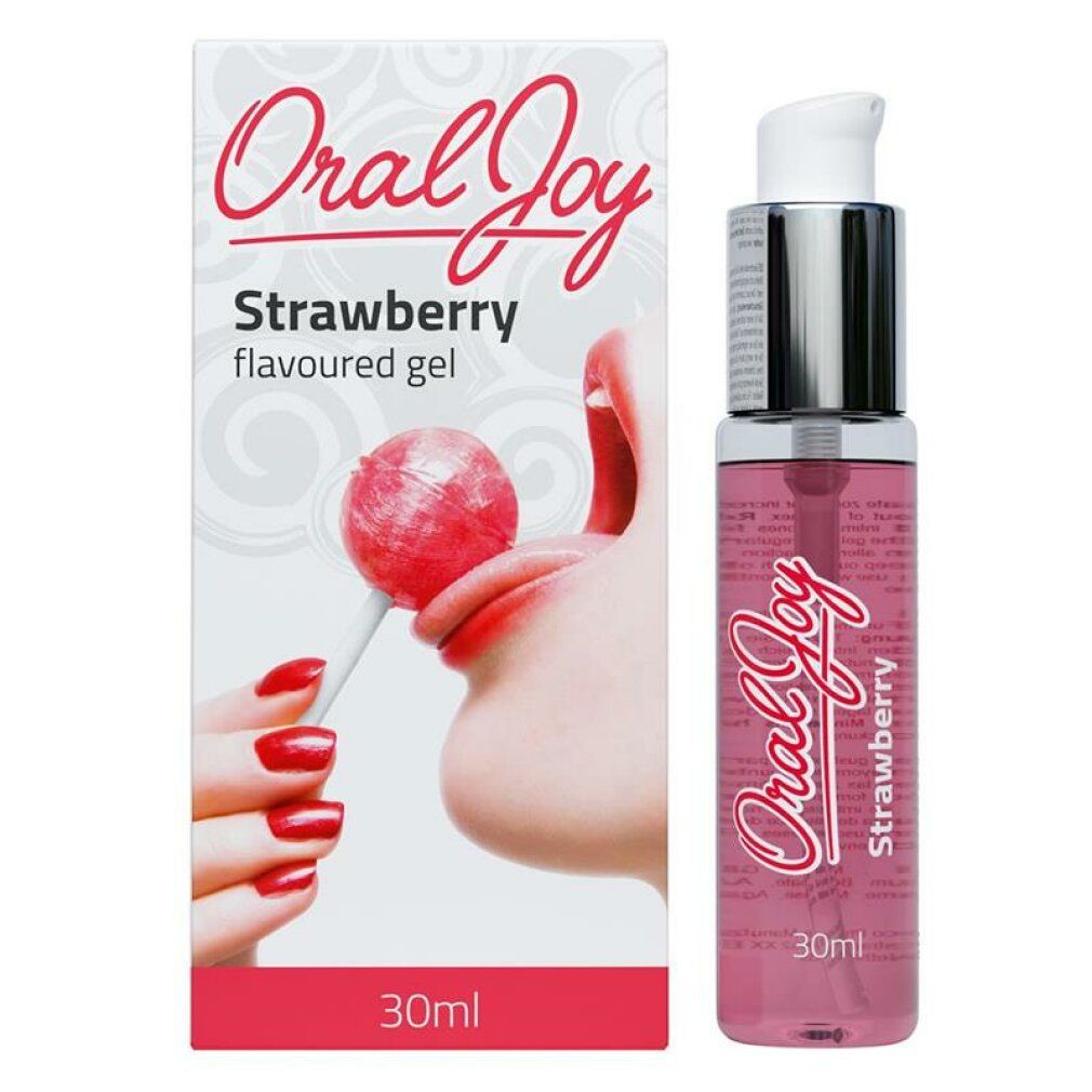 Oral Joy Erdbeer-Gel, 30ml Flasche mit Pumpspender und Kartonverpackung.