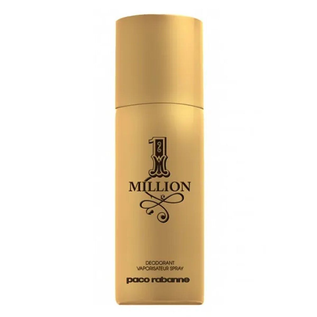 Goldfarbene Deodorant-Spraydose mit schwarzem Schriftzug "1 Million" und "Paco Rabanne".