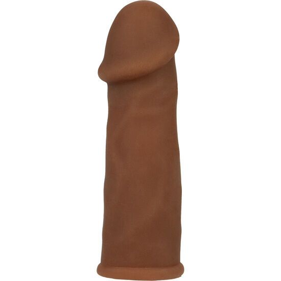 Braune Verlängerung und Verdickung aus TPR. Form eines Penis.