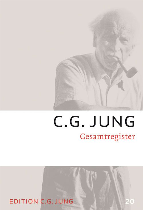 Buchcover mit C.G. Jung, Titel und Gesamtregister. Im Hintergrund ein Mann mit Pfeife. Broschur-Ausgabe.