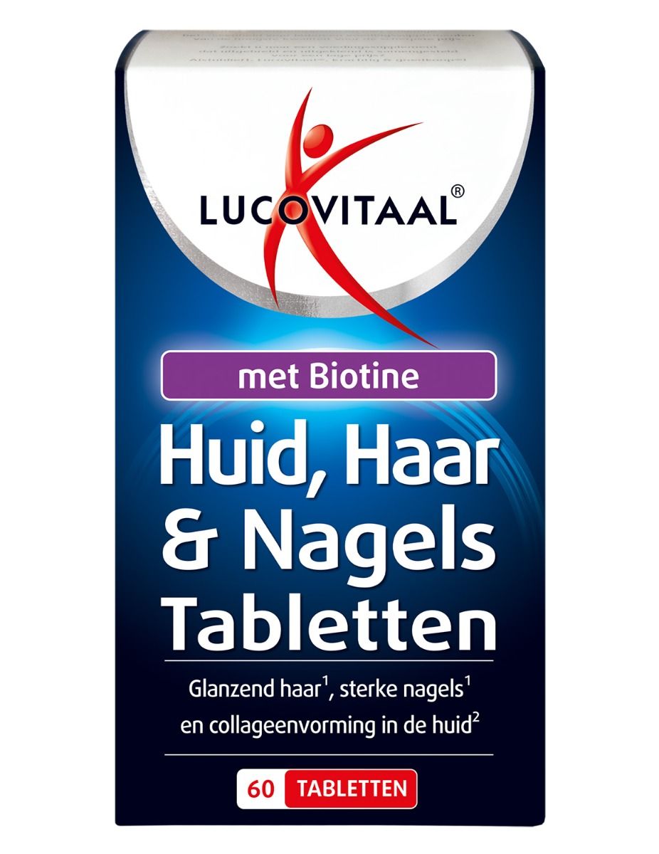 Verpackung von Lucovitaal Haut, Haar & Nägel Tabletten mit Biotin, 60 Tabletten.