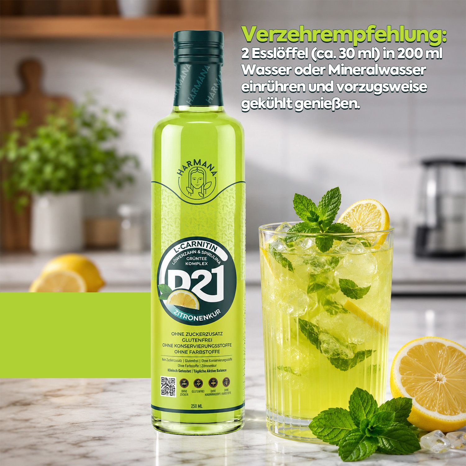 HARMANA Lemon Cure L-Carnitin, Grüntee & Spirulina