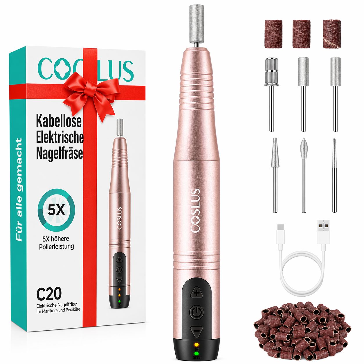 COSLUS  11 in 1 Profi Maniküre und Pediküreset Rosa