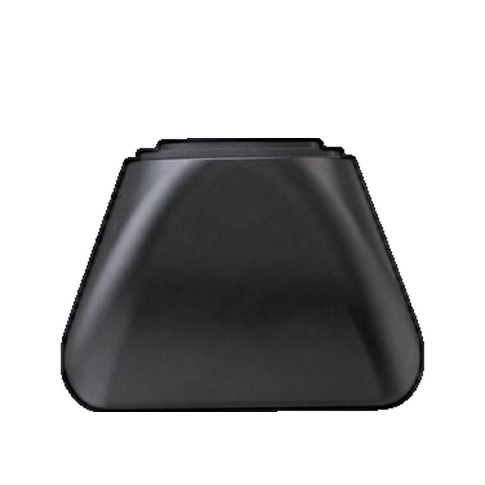 Schwarzer, trapezförmiger Aufsatz. Oberseite mit Stufen. Abgerundete Kanten.