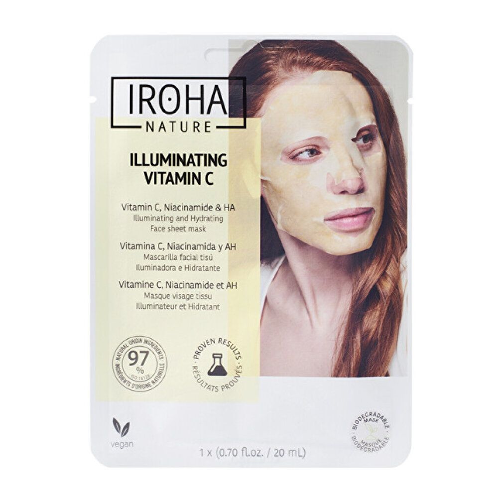 Iroha Nature Gesichtsmaske mit Vitamin C, Niacinamid und Hyaluronsäure, 20ml.