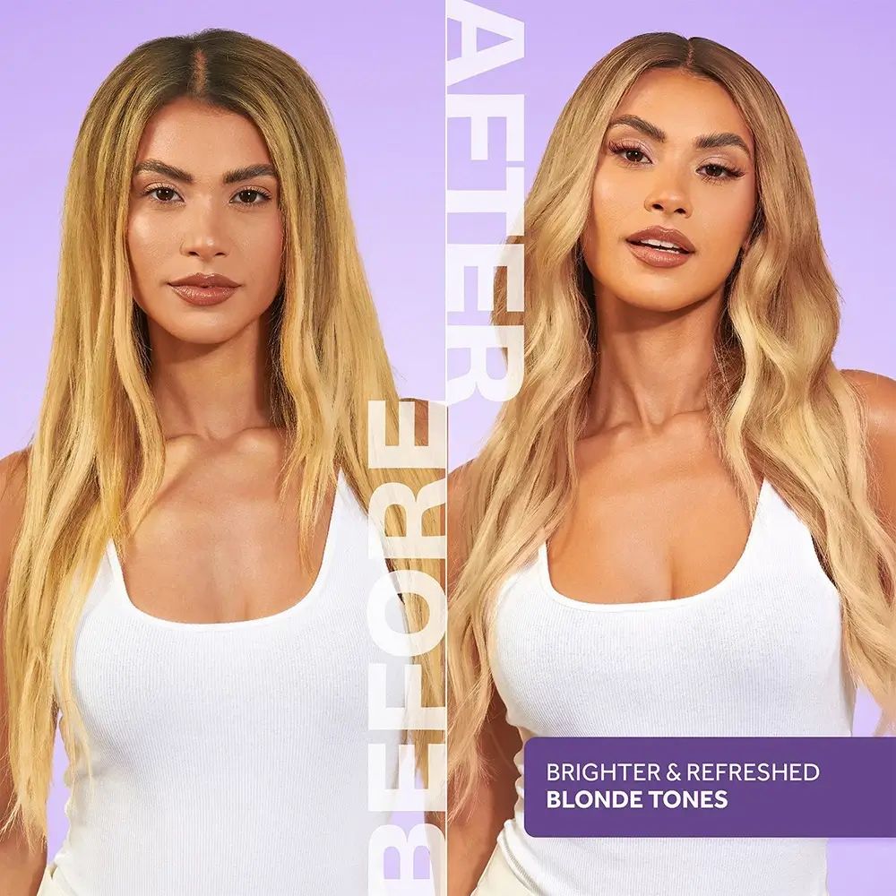 Vorher-Nachher-Vergleich. Blondes Haar. Nachher: Heller und erfrischter Blondton. Lee Stafford Bleach Blondes.