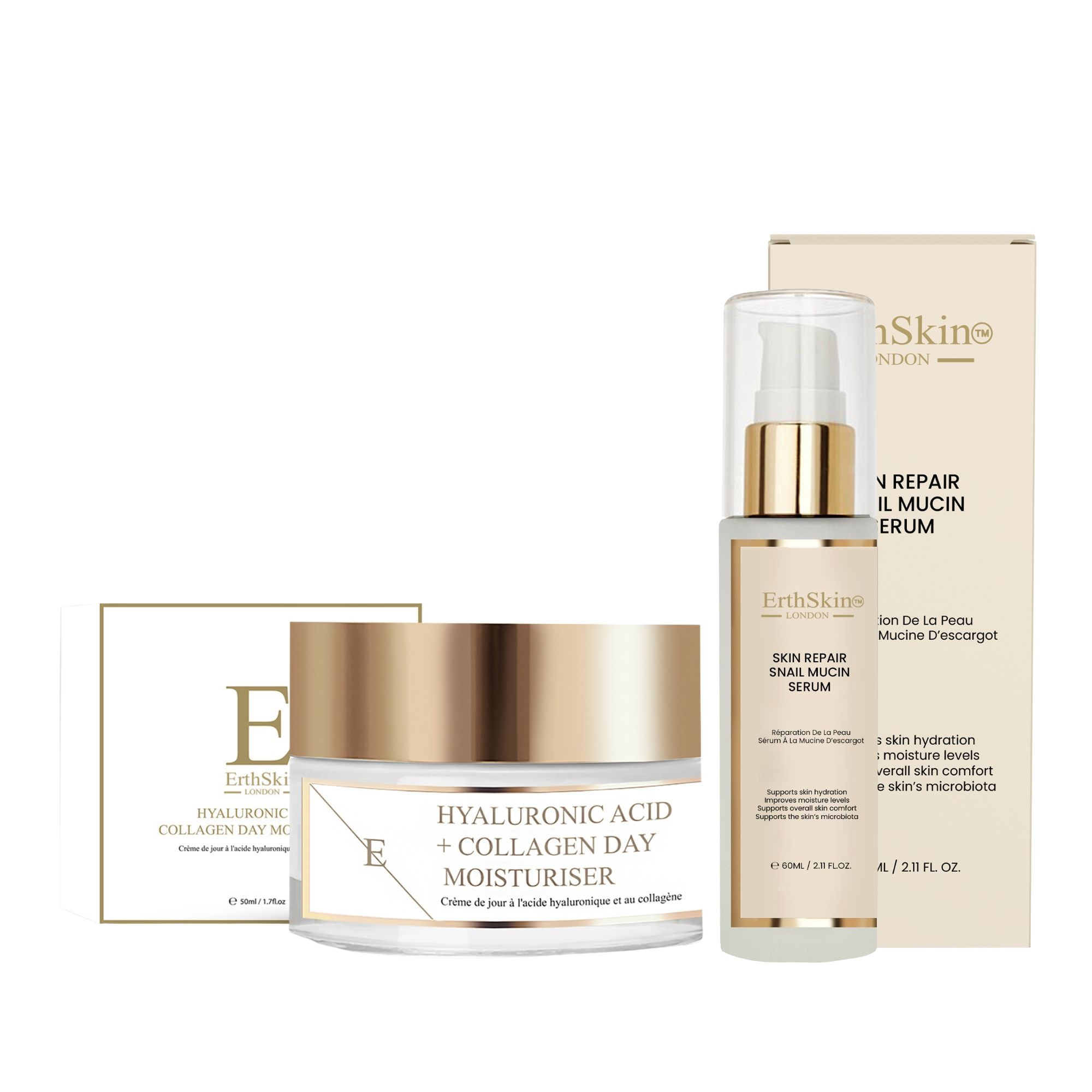 ErthSkin London Hautregenerationsserum und Kollagen-Tagescreme.