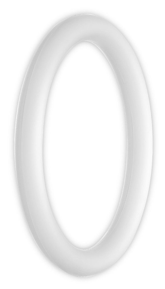 Ein einzelner, weißer Penisring. Oval geformt. Freigestellt auf weißem Hintergrund.