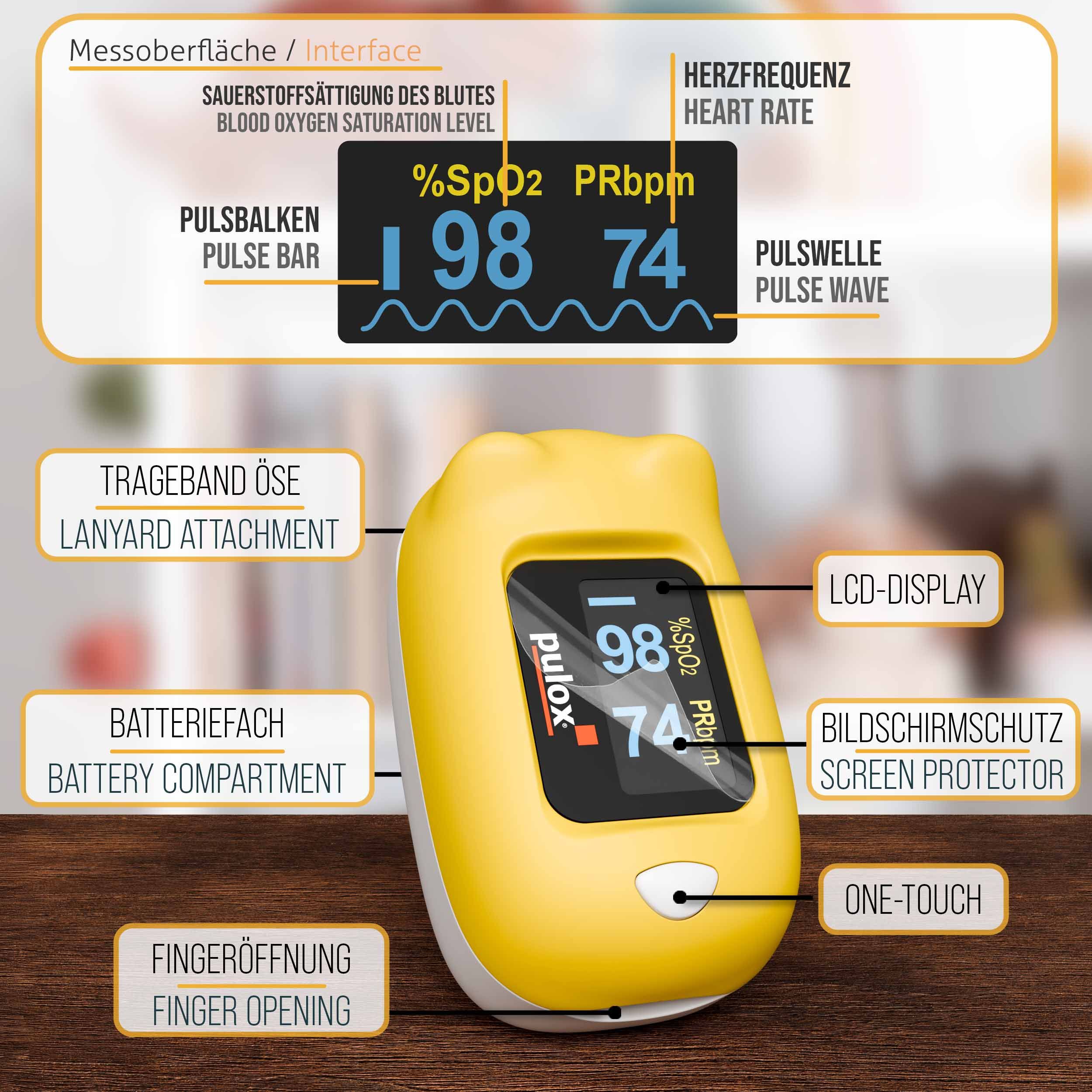 pulox - PO-230 - Finger-Pulsoximeter für Kinder - Gelb
