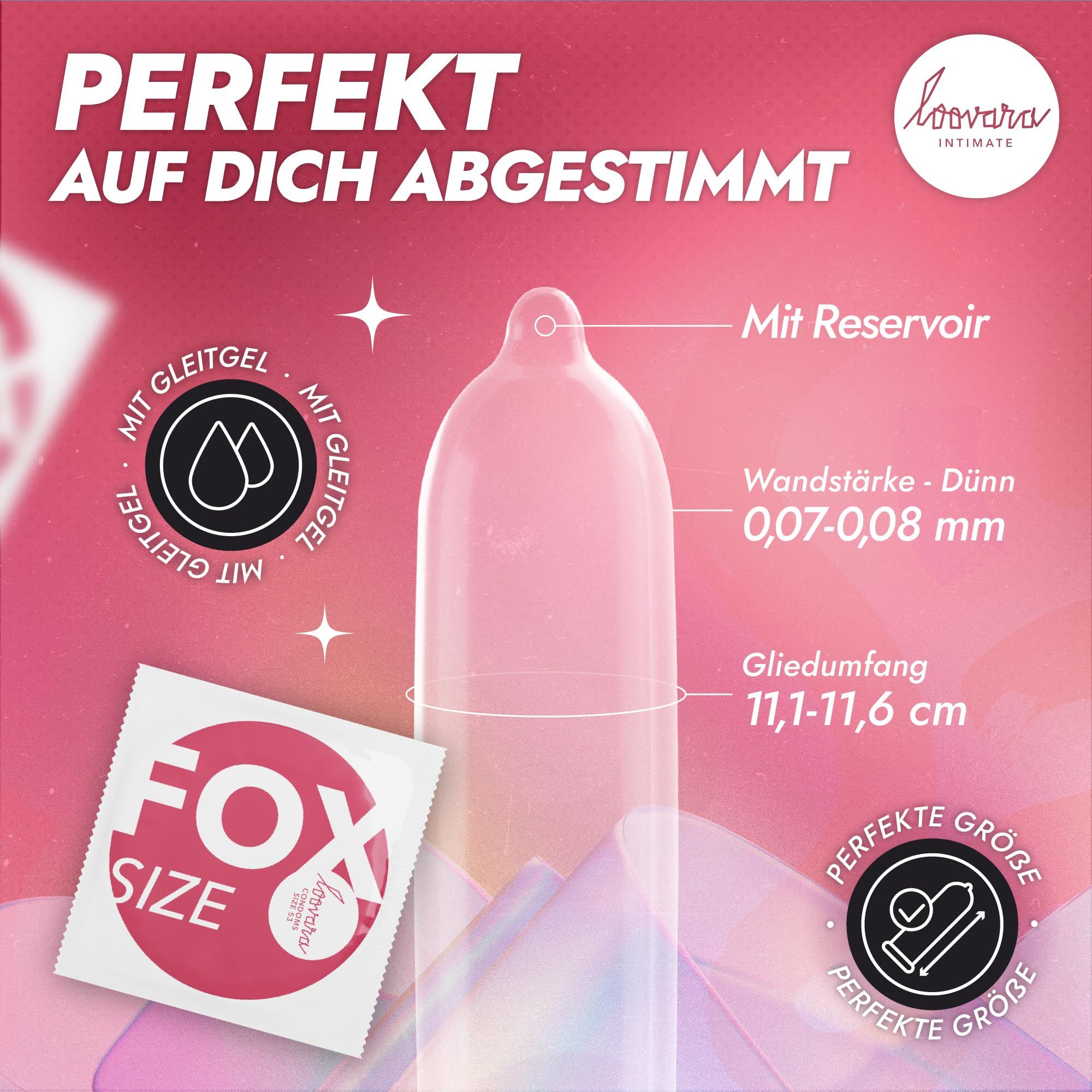 Loovara Kondom mit Reservoir, dünn, mit Gleitgel, Größe 53.