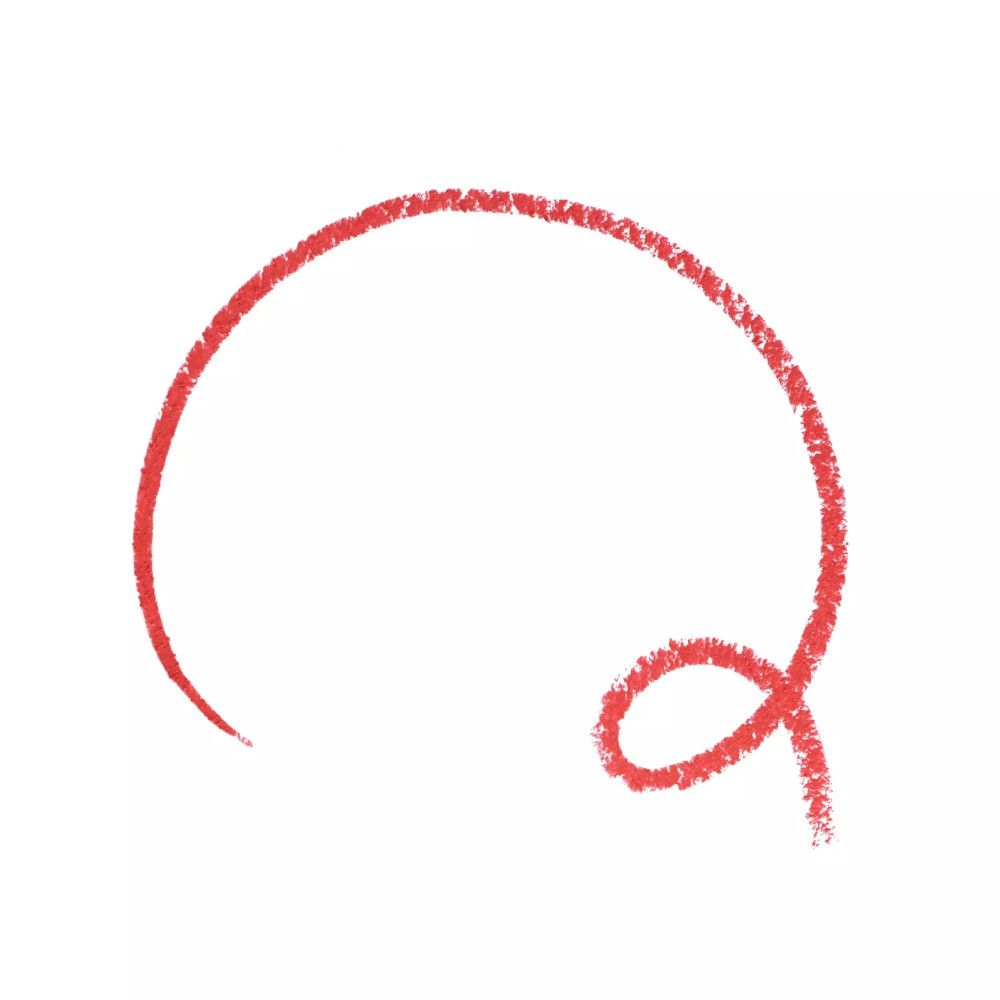 Roter Lippenstiftstrich in Halbkreisform mit Schlaufe.