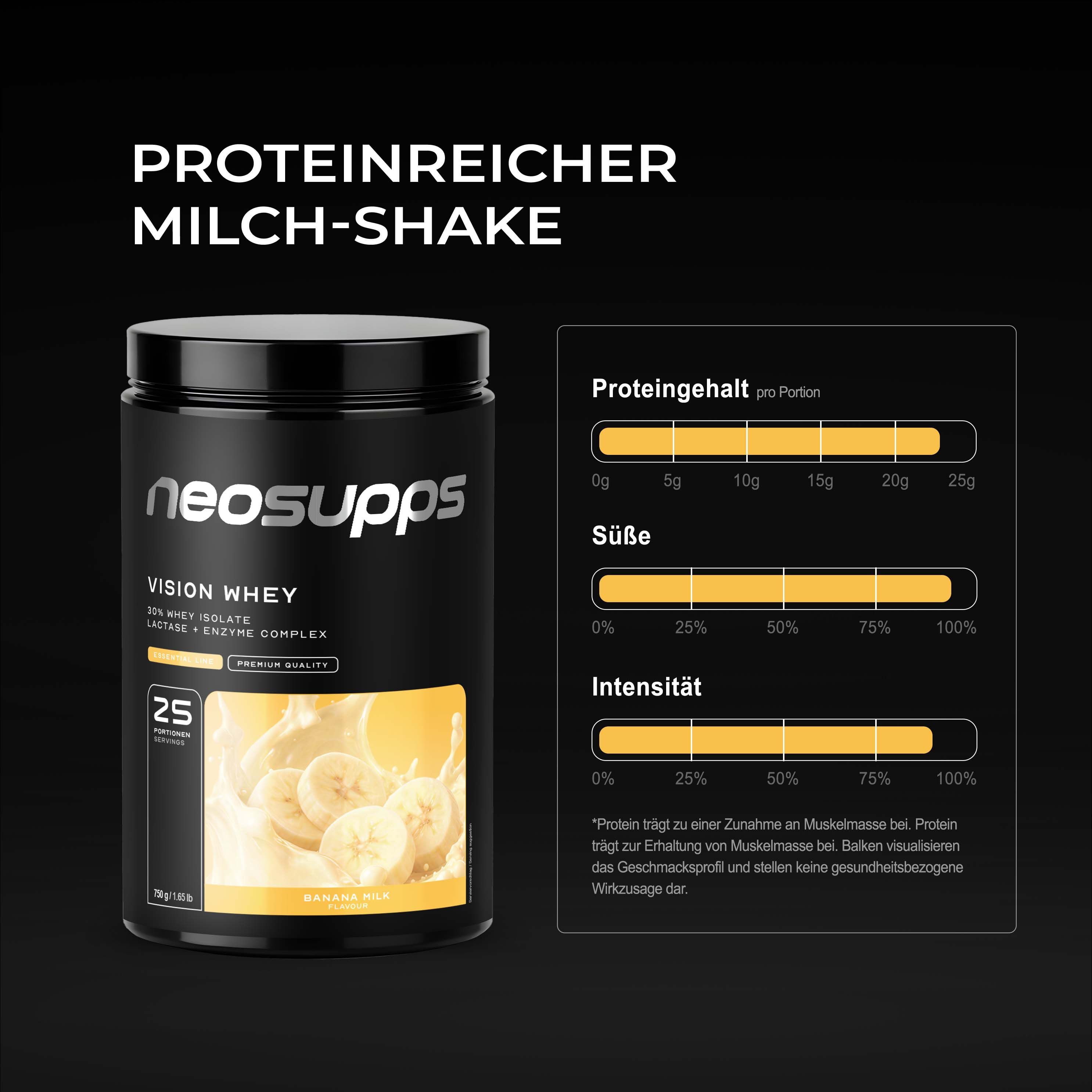 Neosupps Vision Whey Protein Banana Milk, 750g, Protein Pulver für Proteinshakes