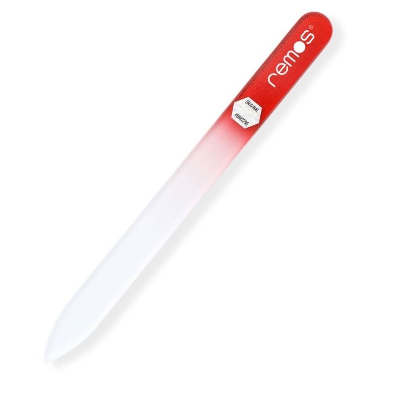 Glasnagelfeile, beidseitig, rot-weiß, mit Logo. Original-Qualität.
