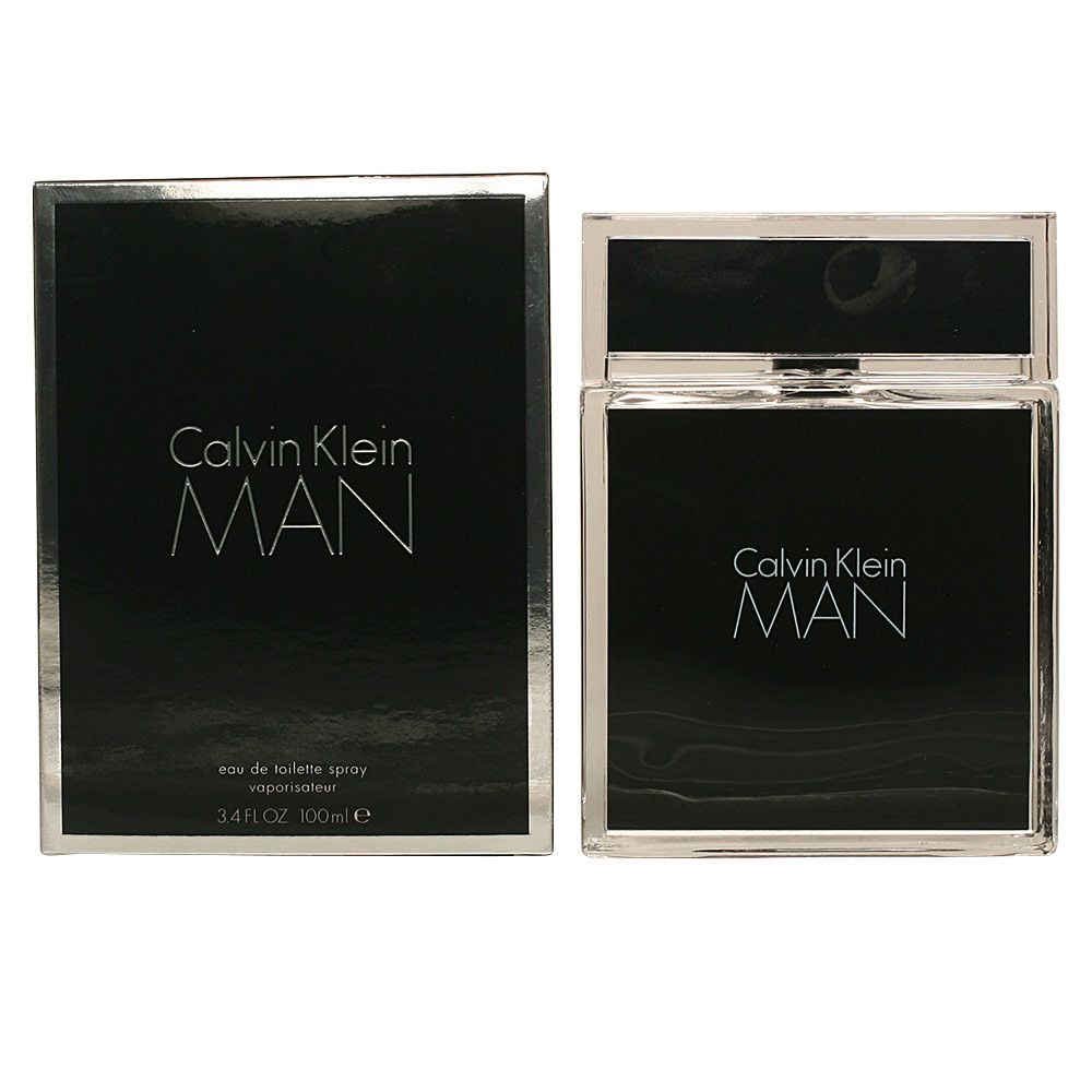 Schwarzer Flakon und Verpackung mit silberner Umrandung. Aufschrift: Calvin Klein MAN.