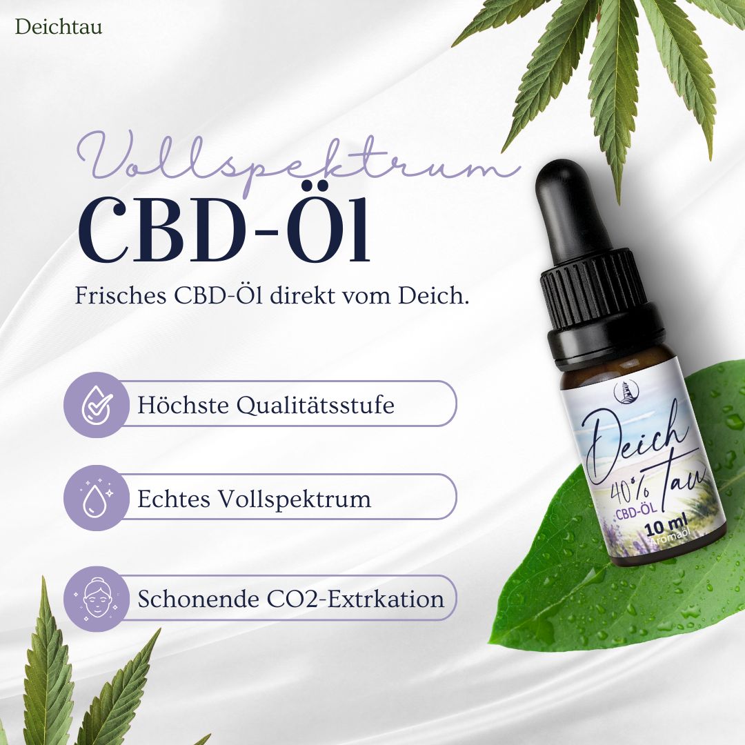 DeichTau CBD-Öl 40%: Flasche, Vollspektrum, höchste Qualität, CO2-Extraktion.