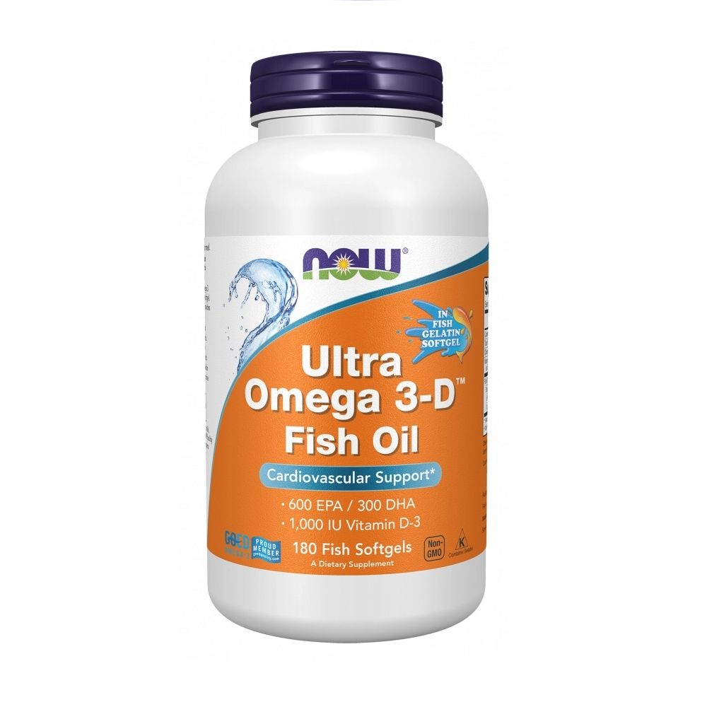 NOW Foods Ultra Omega 3-D Fischöl, 180 Fish Softgels, mit Vitamin D-3.