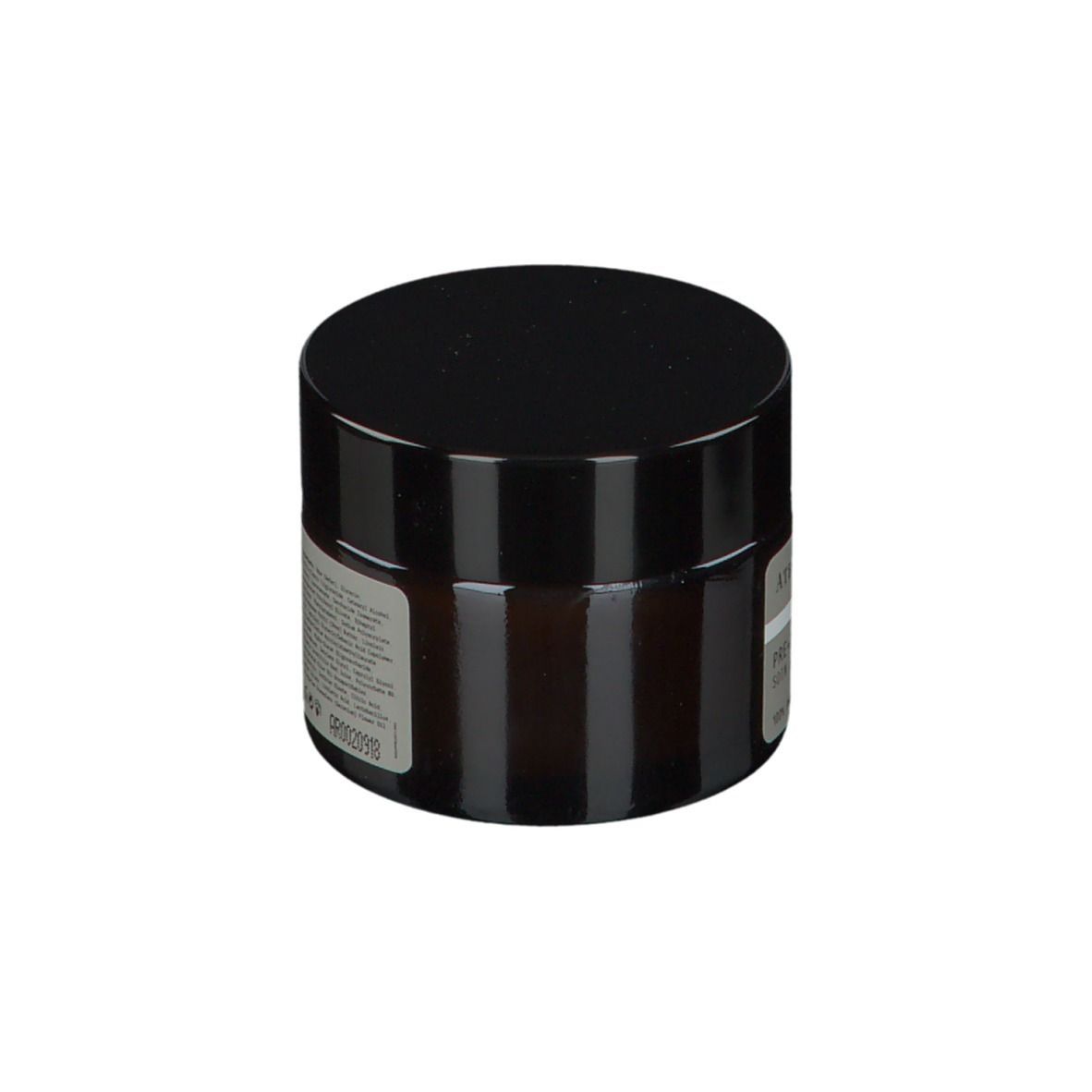 Braune Creme-Dose mit schwarzem Deckel. Auf dem Etikett steht: ATELIER REBUL PRE+ PROBIOTIC MOISTURIZER.