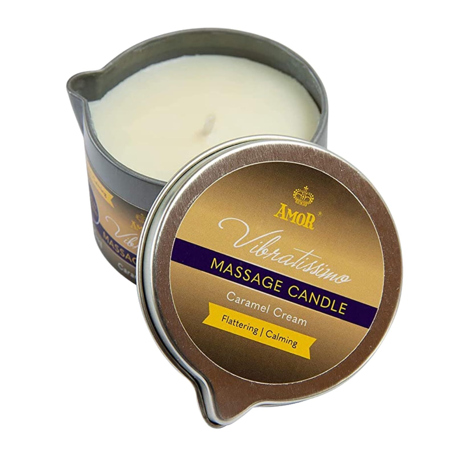 Massagekerze in Metalldose mit Deckel, Duft Caramel Cream.