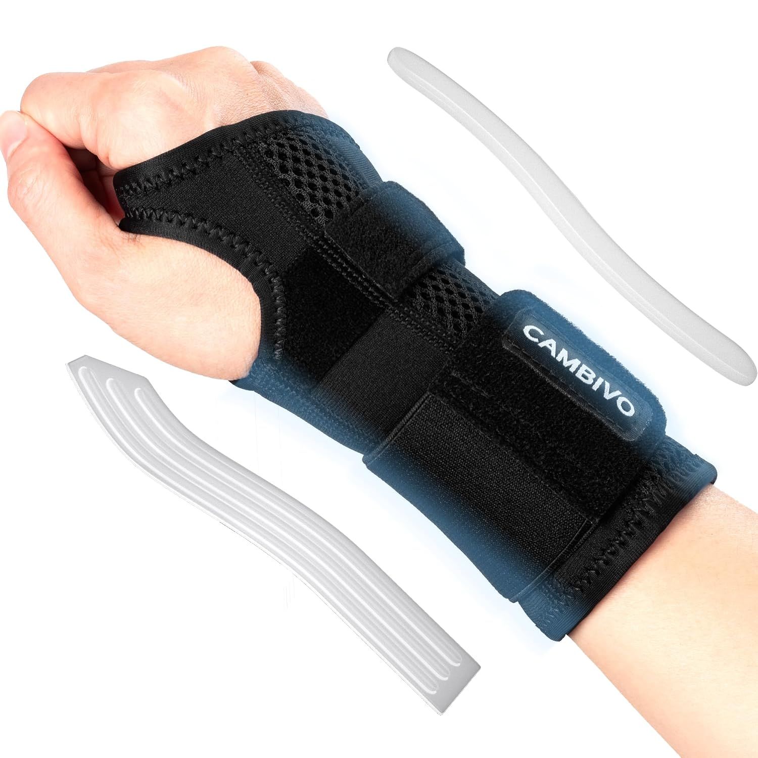 Handgelenkbandage mit zwei Schienen und Klettverschluss.