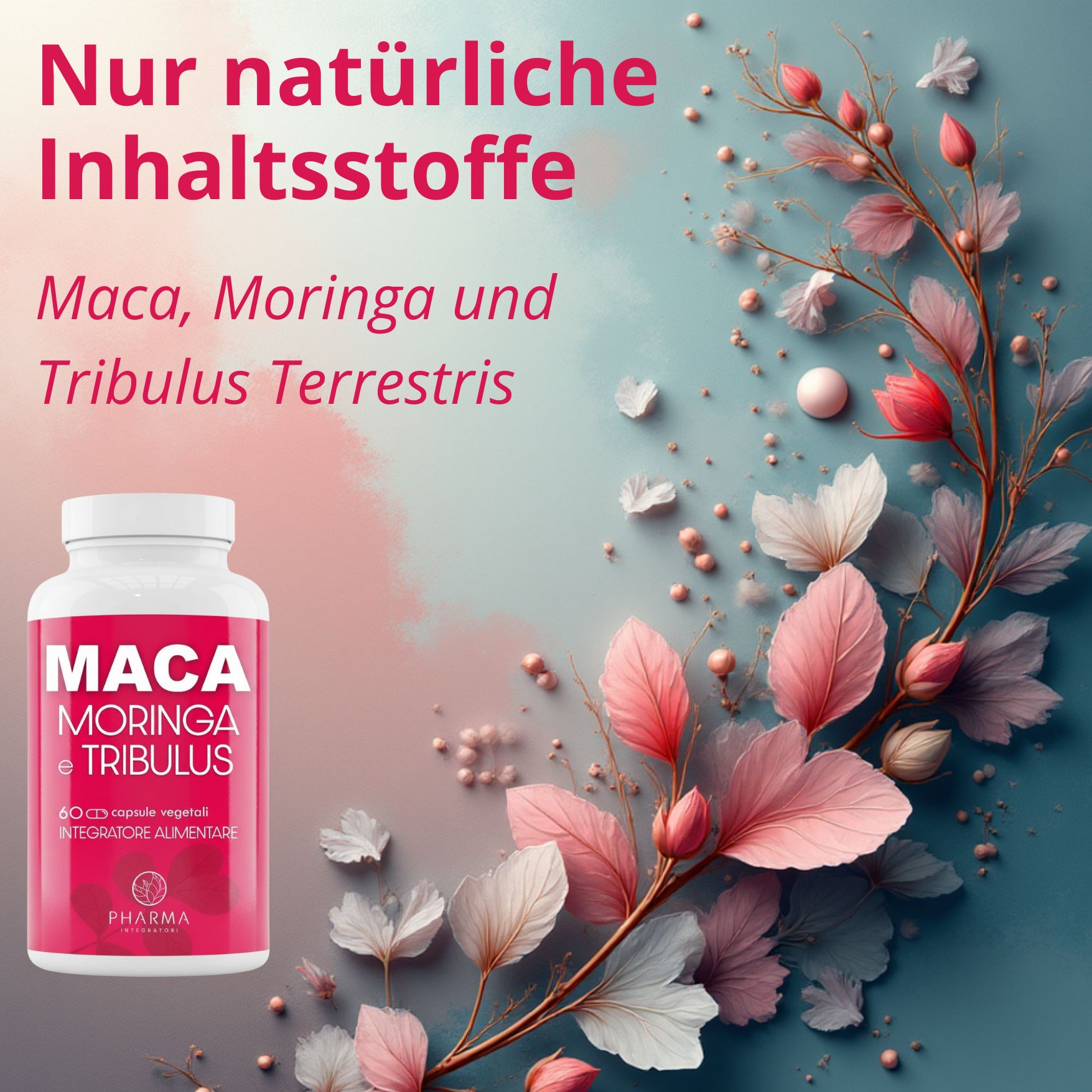 Frau nimmt Kapsel ein, Flasche und Glas Wasser sind sichtbar.